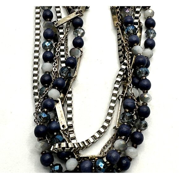 Mixed Blue Gray Multi Chain Beaded Necklace Officecore Colorful Versatile Looks - Picture 1 of 6